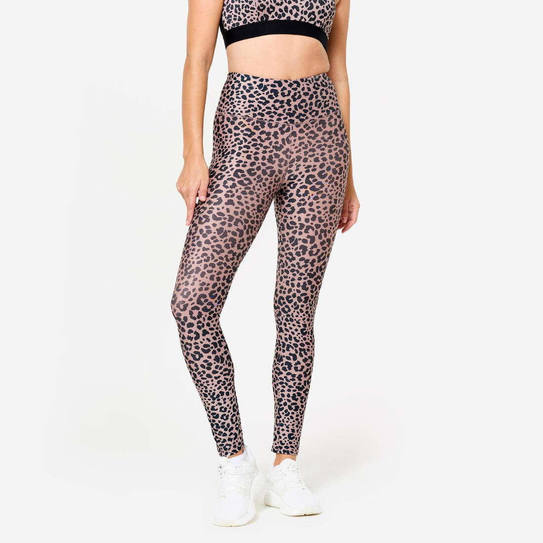 Legging de fitness taille haute femme, imprimé gris chiné