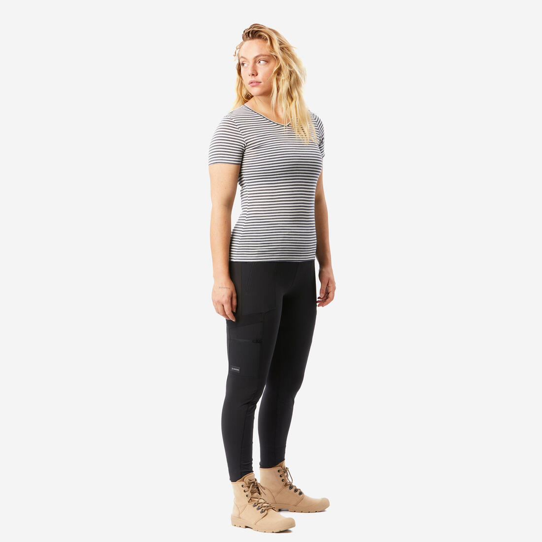 T-shirt de trek voyage - manches courtes - laine mérinos TRAVEL 100 bleu Femme