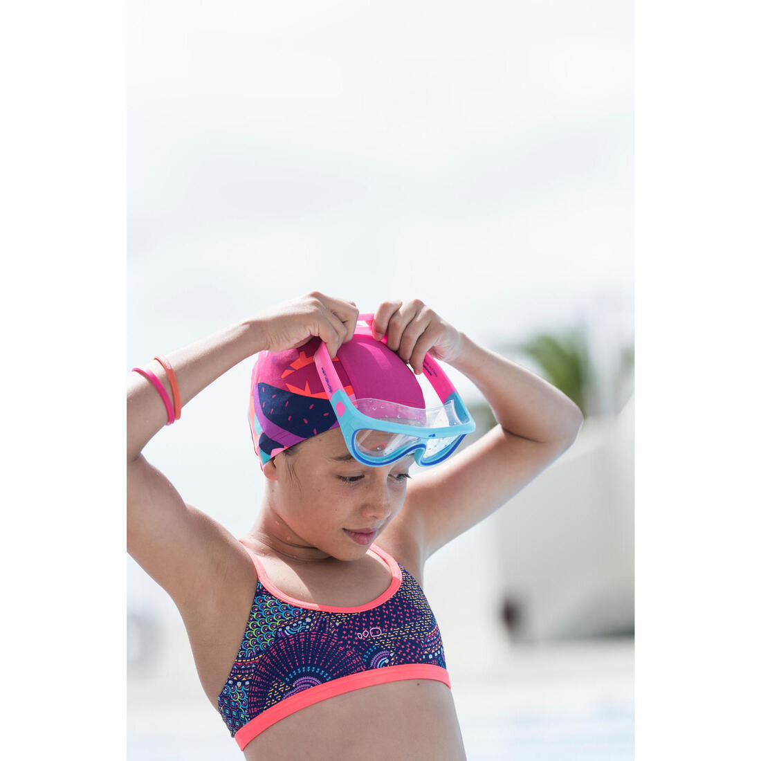 Maillot de natation fille 2 pièces Riana skirt all mask vert