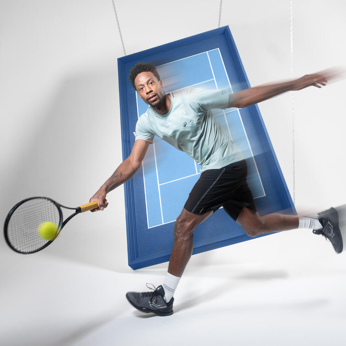 Short de tennis respirant homme, Dry+ Noir Gaël Monfils