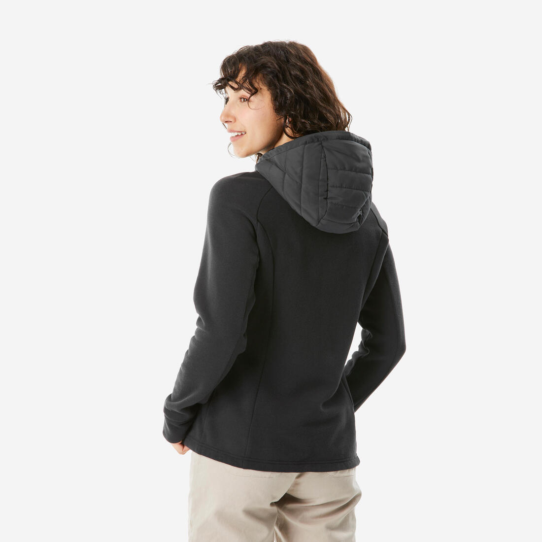 Sweat à capuche de randonnée femme, NH500 Hybrid noir