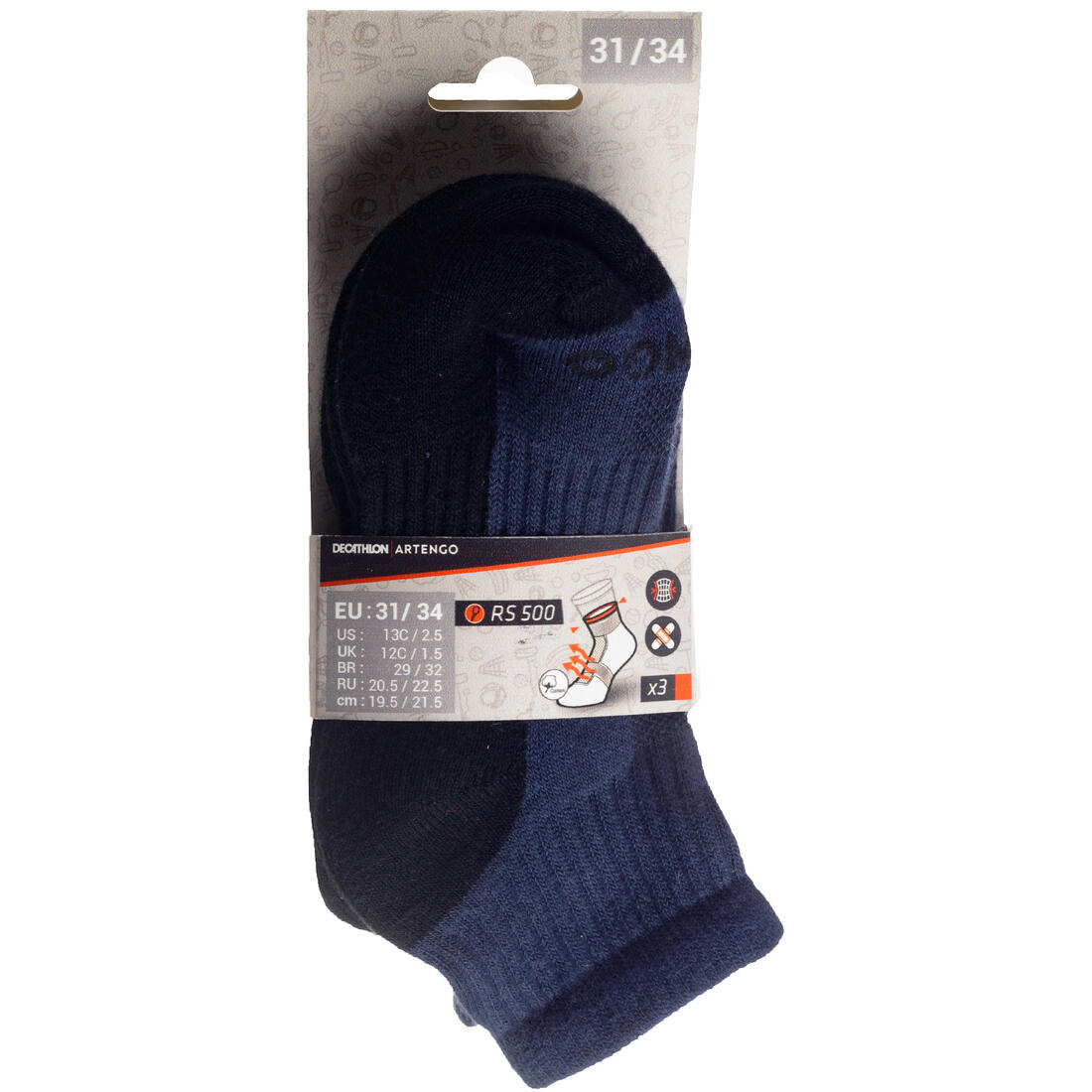 CHAUSSETTES DE SPORT ENFANT MI-HAUTES RS 500 LOT DE 3