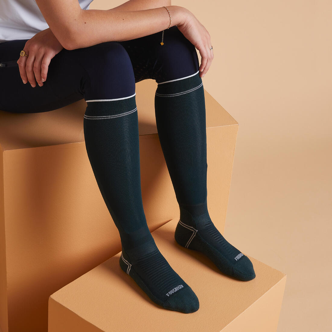 CHAUSSETTES EQUITATION ADULTES EXTRA FINES BLEUES LOT DE 2