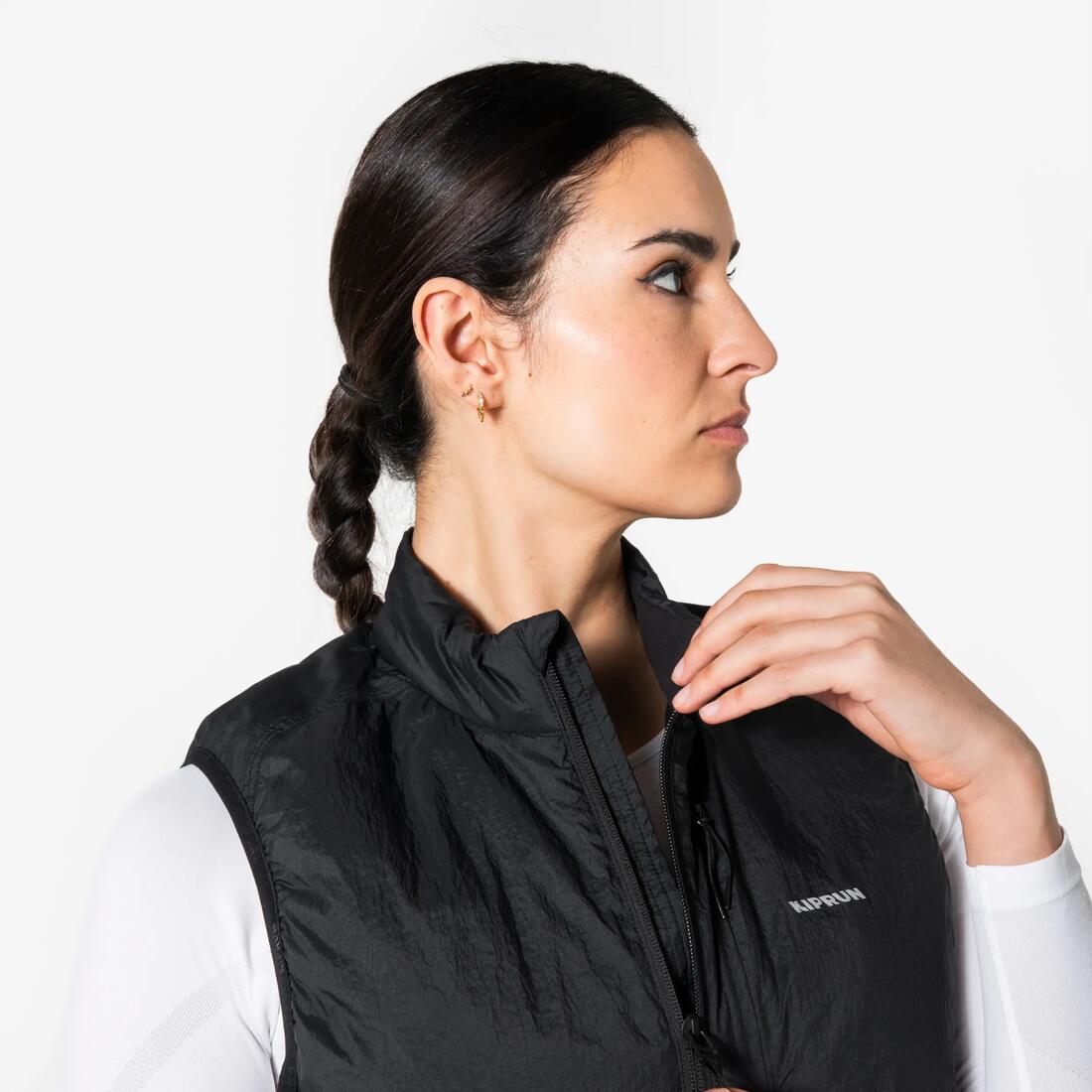 Veste sans manches chaude de running Femme, KIPRUN SM 500 Run warm noire