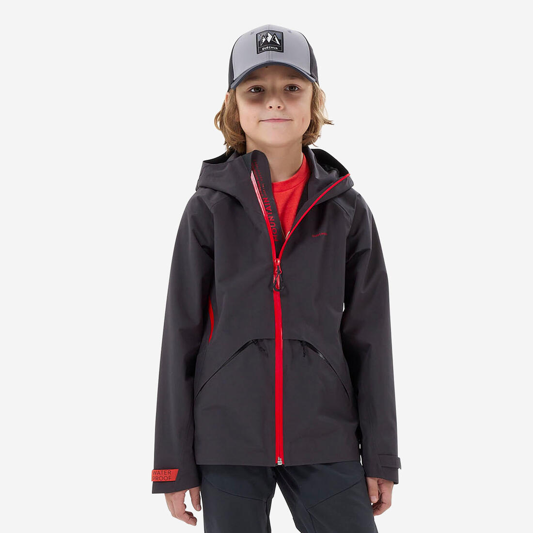 Veste imperméable de randonnée enfant, MH900 tw noir – gris carbone
