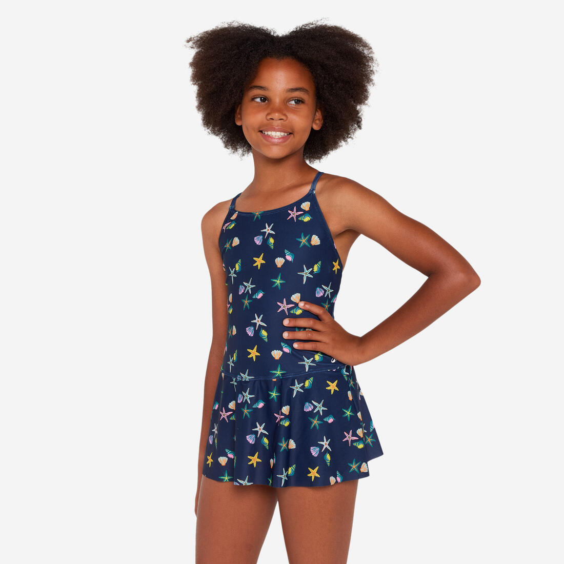 Maillot de bain 1 pièce jupette natation Fille - 100 Lila