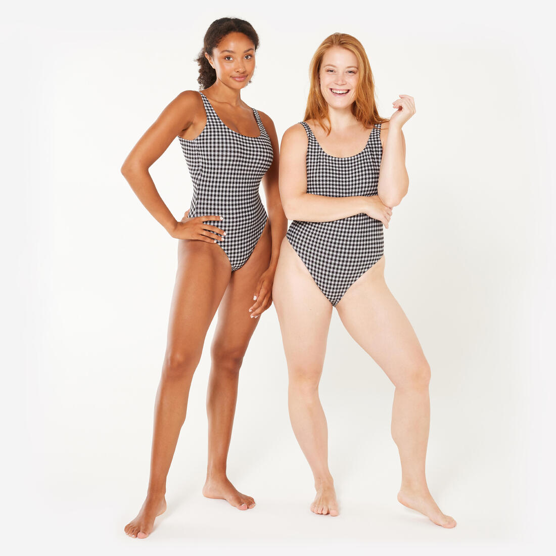 Maillot de bain 1 pièce texturé Femme - Aurely vichy noir et blanc