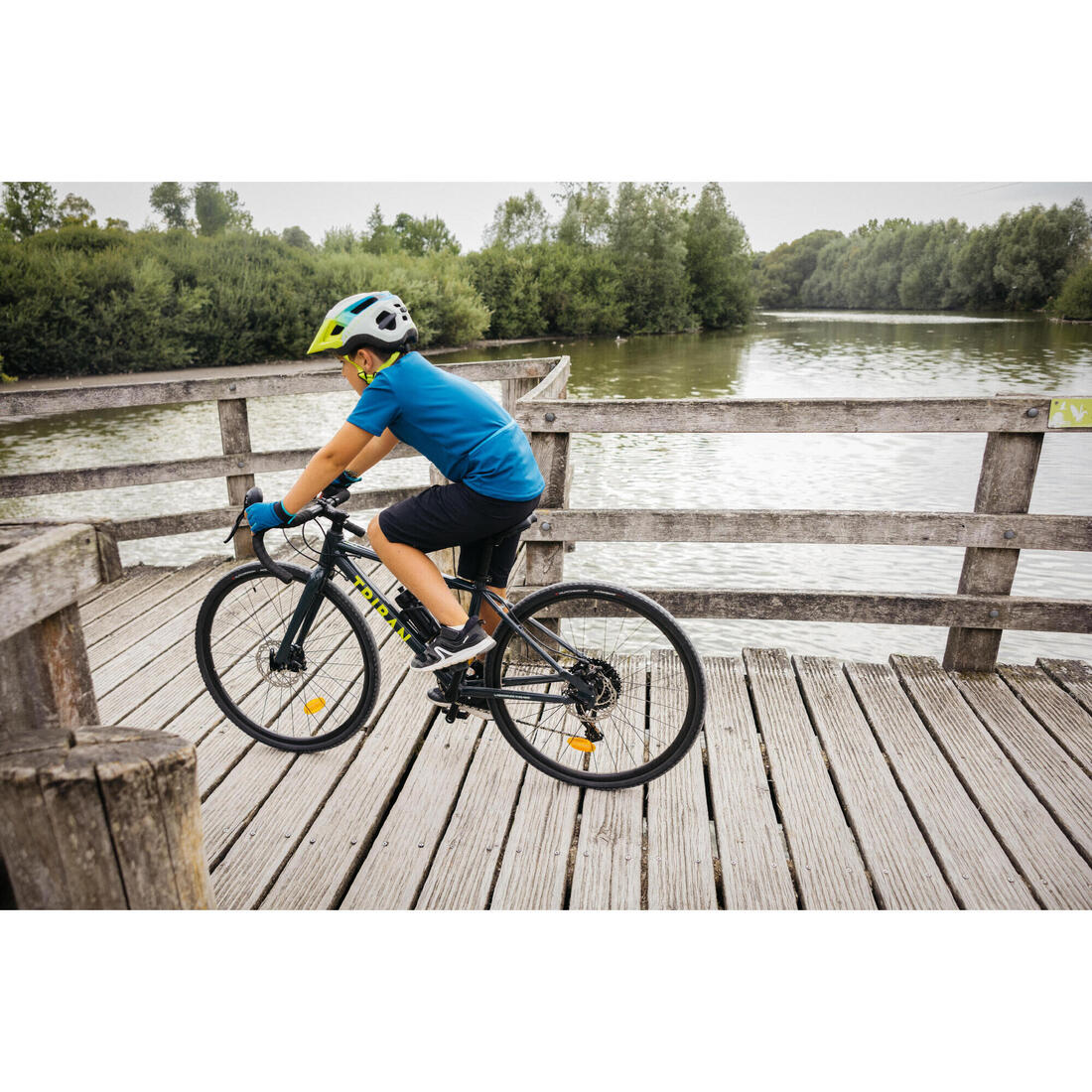 MAILLOT MANCHES COURTES VÉLO ENFANT 100 BLEU 7-13ANS