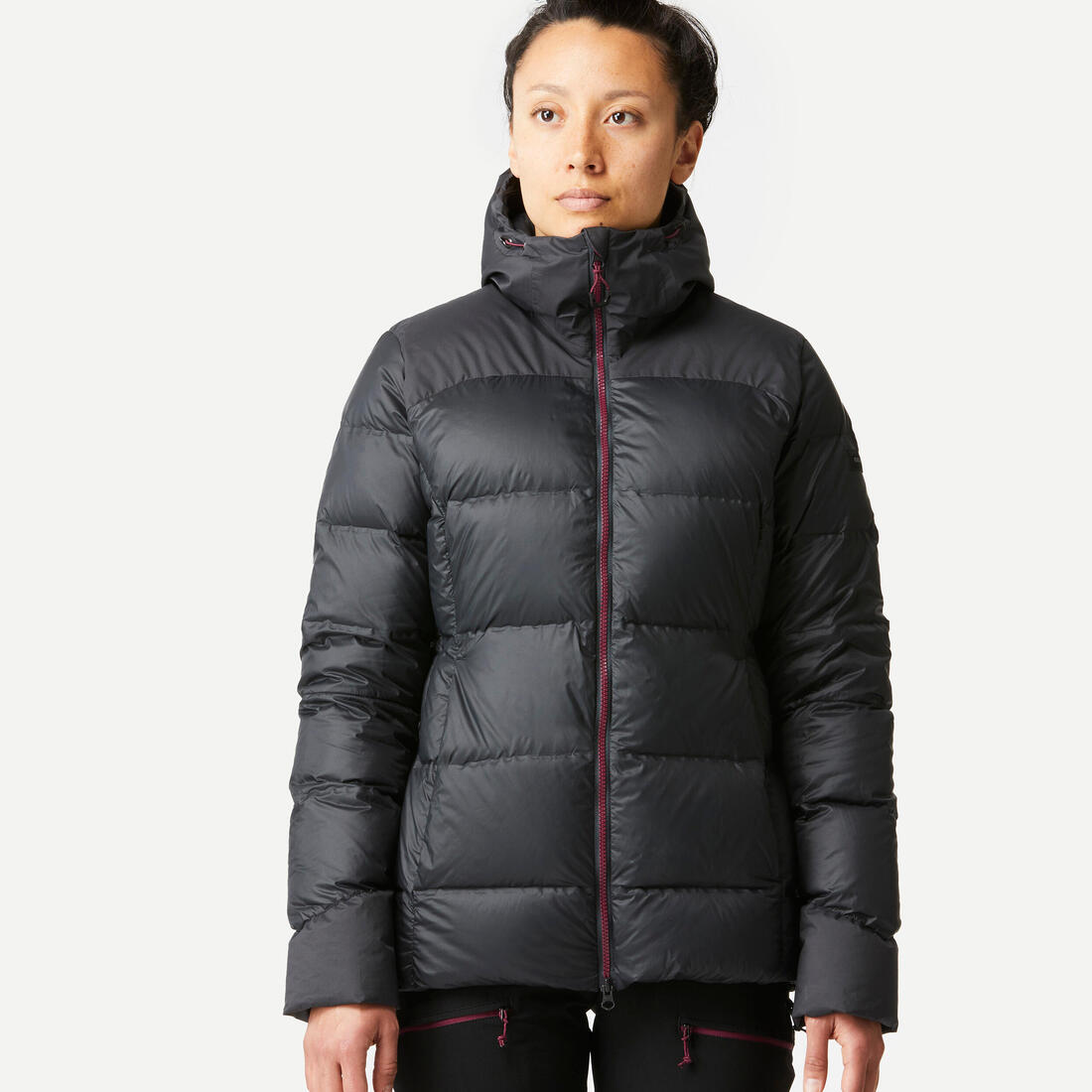 Doudoune en duvet de trek montagne avec capuche - MT900 -18°C - Femme – gris carbone