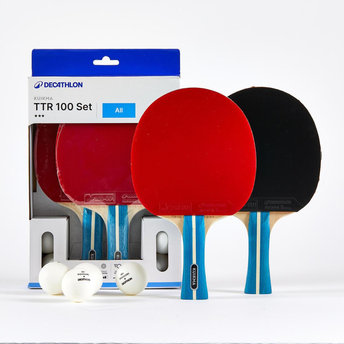SET 2 RAQUETTES TTR 100 POLYVALENTE 3* ITTF ÉCOLE + BALLES