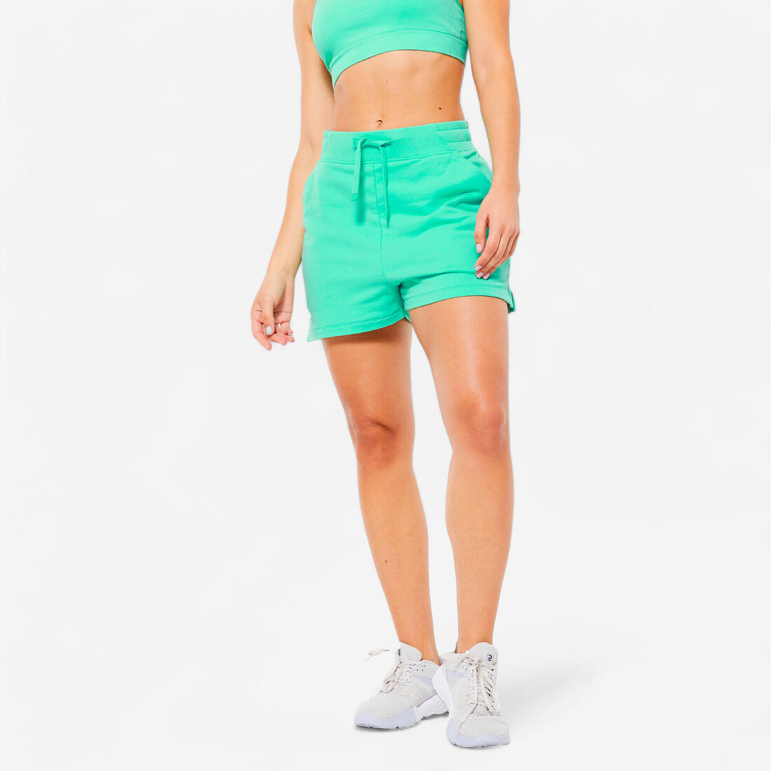 Short Fitness Femme - 520 Gris chiné clair – vert écume