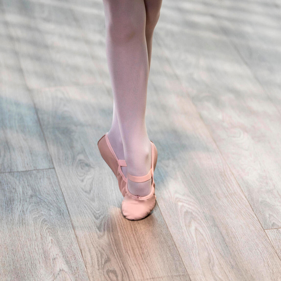 Demi-pointes en cuir de danse classique semelle entière enfant, rose