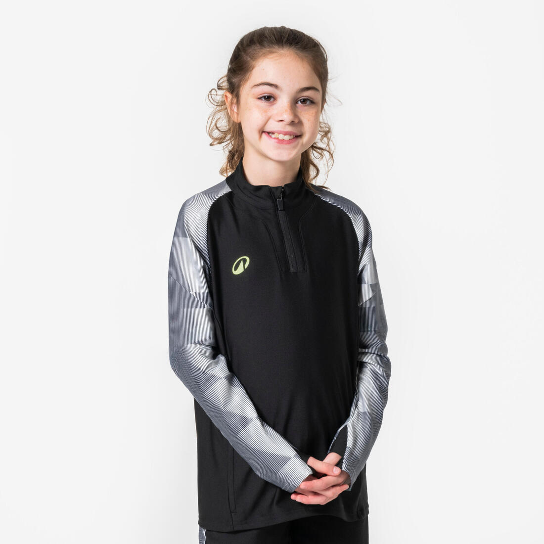 Sweat de football 1/2 zip enfant VIRALTO Dop Noir et manche grise