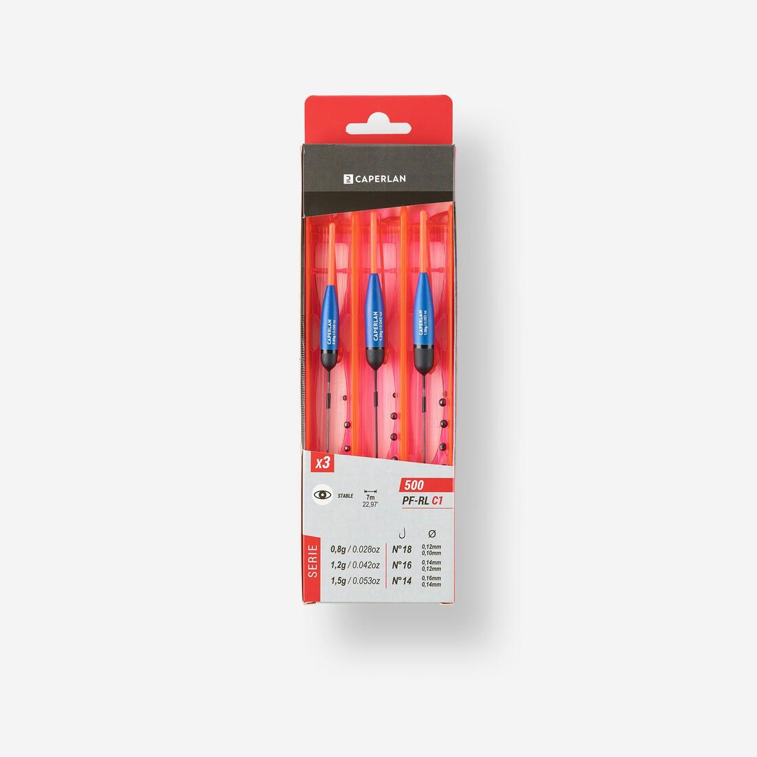 Lot de 3 lignes montees pour la peche au coup en canal rl500 c1 0,8g 1,2g 1,5g