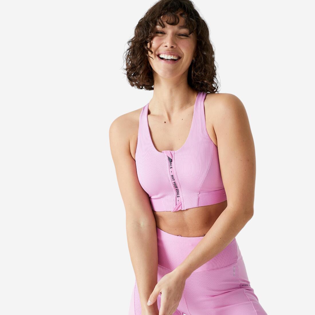 Brassière côtelée zippée maintien modéré Femme