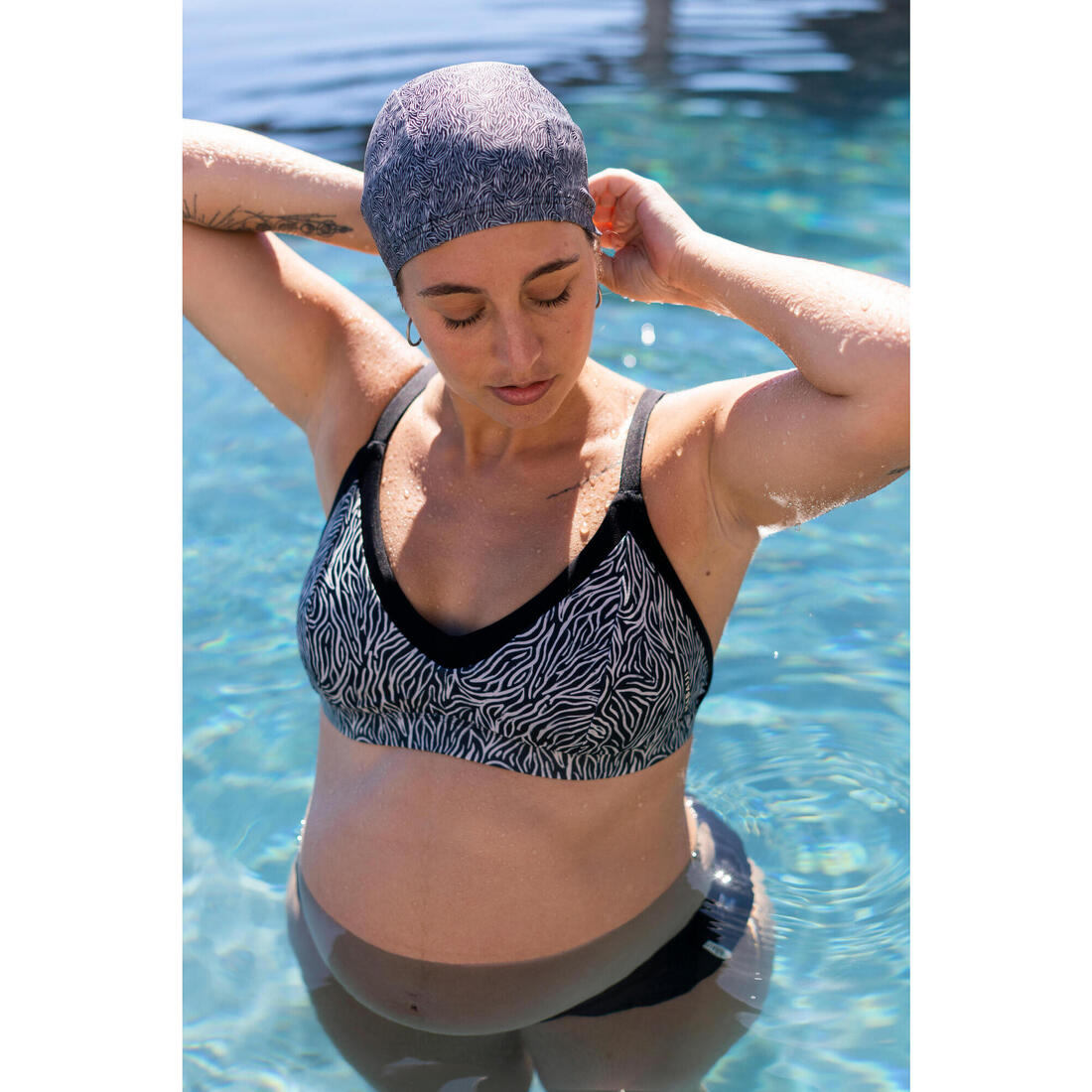 Bonnet de bain en maille - tissu imprimé - taille m - zebra