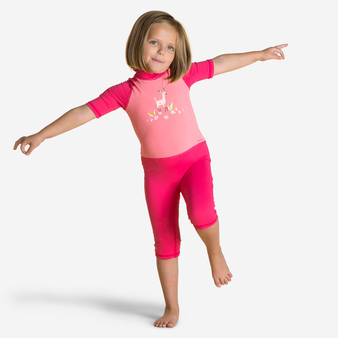 Combinaison De Natation Anti UV Bébé / Enfant Manches Courtes Rose Imprimé – rose fluo