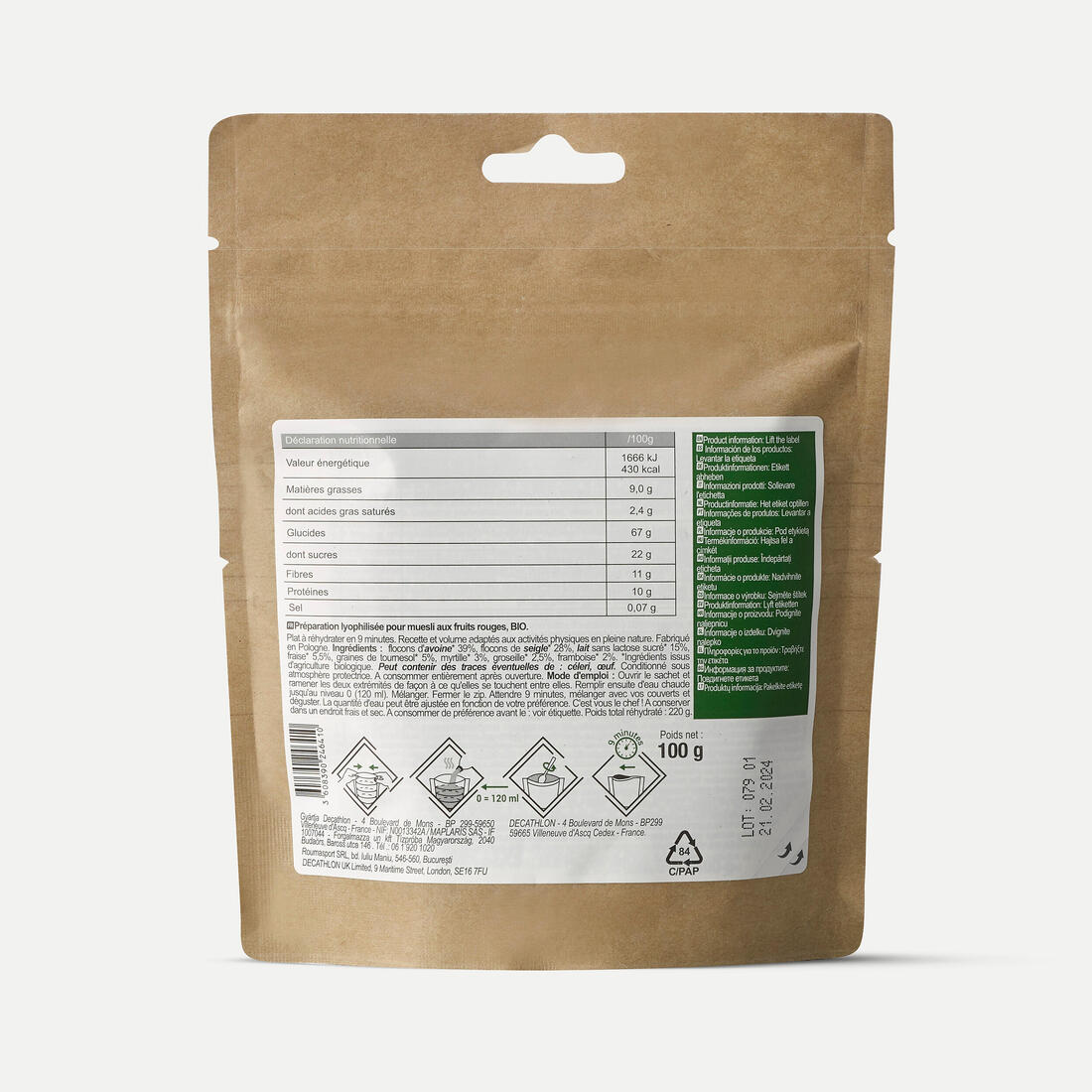 Petit-déjeuner lyophilisé bio - muesli fruits rouges - 100 g