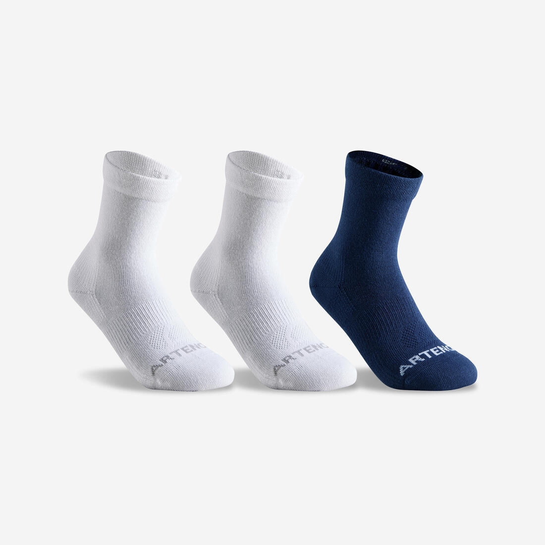 CHAUSSETTES DE SPORT ENFANT HAUTES ARTENGO RS 160 BLANC MARINE BLANC LOT DE 3
