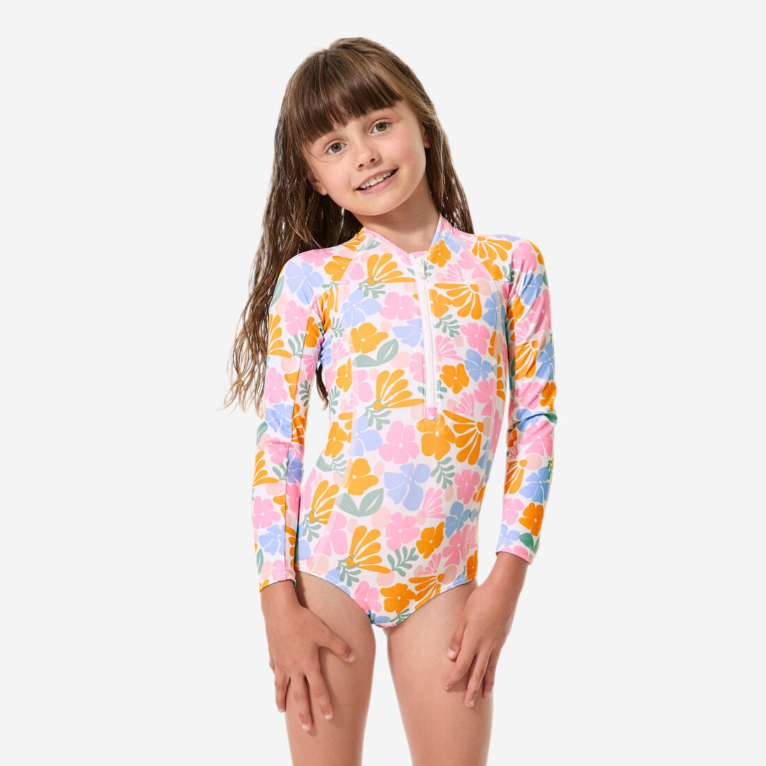 Maillot de bain surf 1 pièce manches longues anti-UV fille, Loulou rayures