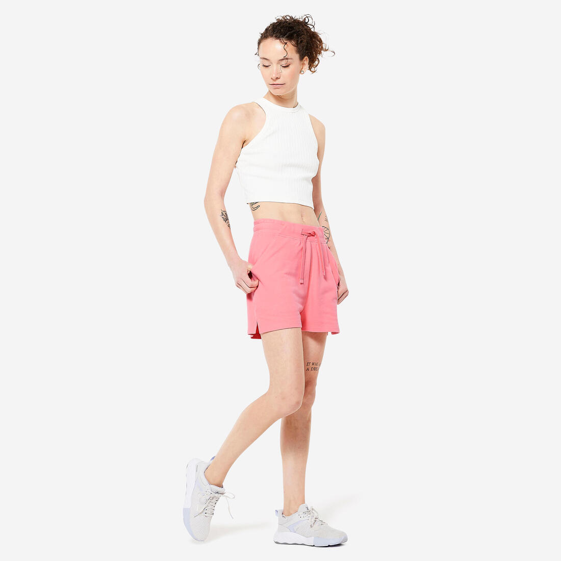 Short Fitness Femme - 520 Gris chiné clair
