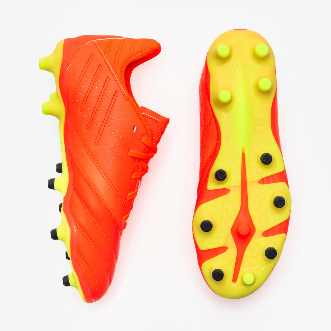 CHAUSSURES DE FOOTBALL ENFANT EN CUIR ET A LACETS VIRALTO II FG ACID RED