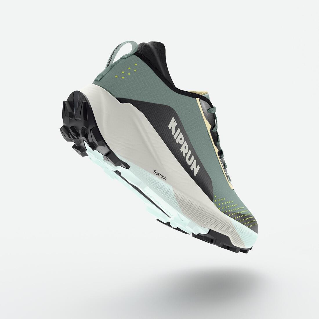 Chaussures de trail running imperméables femme, Kiprun Kipsummit WP vert et