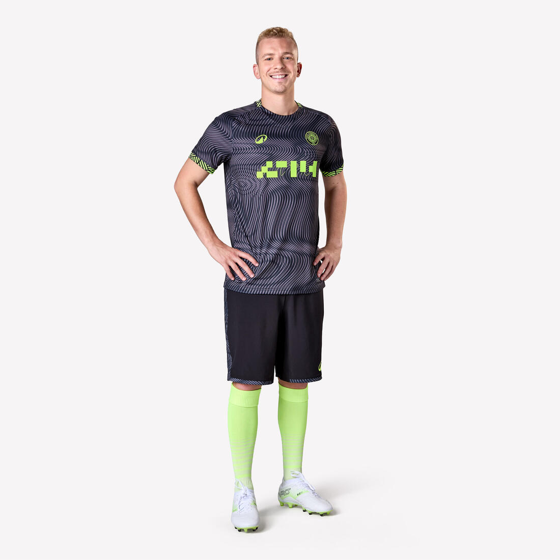 SHORT DE FOOTBALL ADULTE VIRALTO II WAVY NOIR, GRIS ET JAUNE