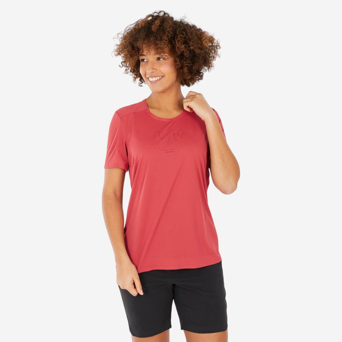 T-shirt de randonnée manches courtes femme, MH500 – rouge rubis