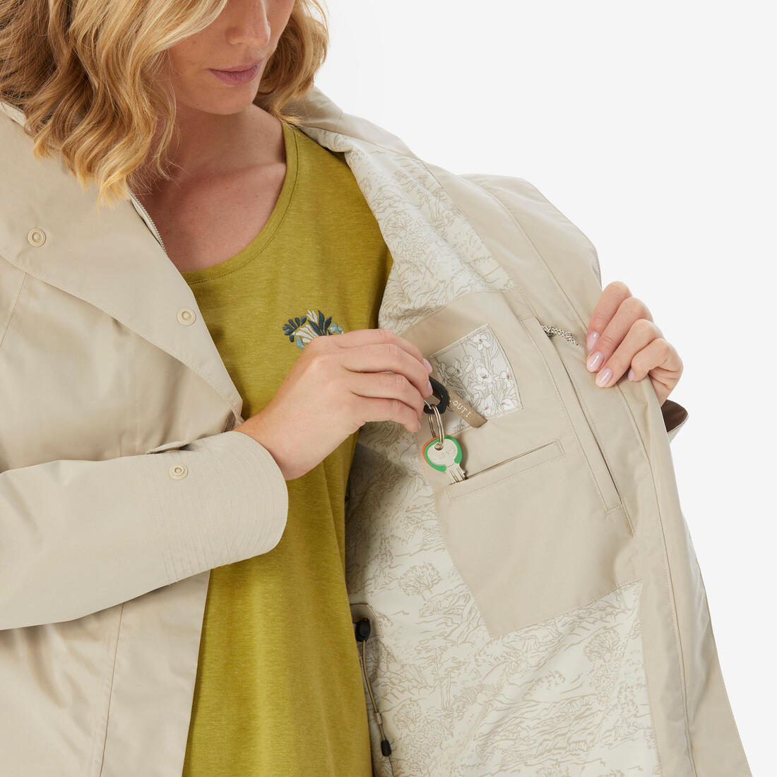 Veste longue imperméable femme, NH500