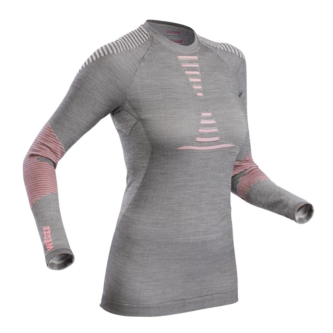 Sous-vêtement de ski laine mérinos femme, bl900  seamless haut gris et rose