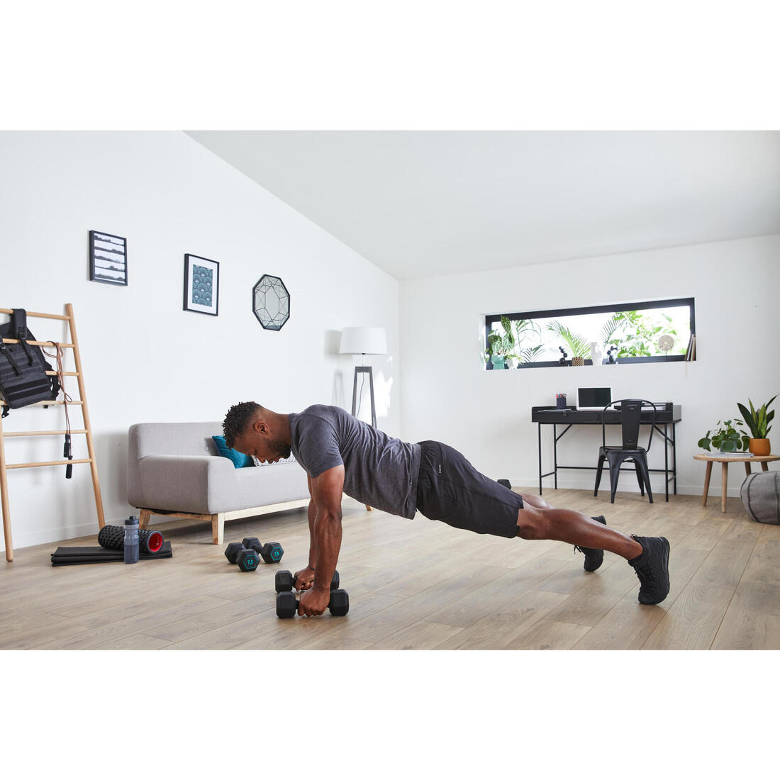Haltère de cross training et musculation 7,5 kg - dumbbell hexagonale noire