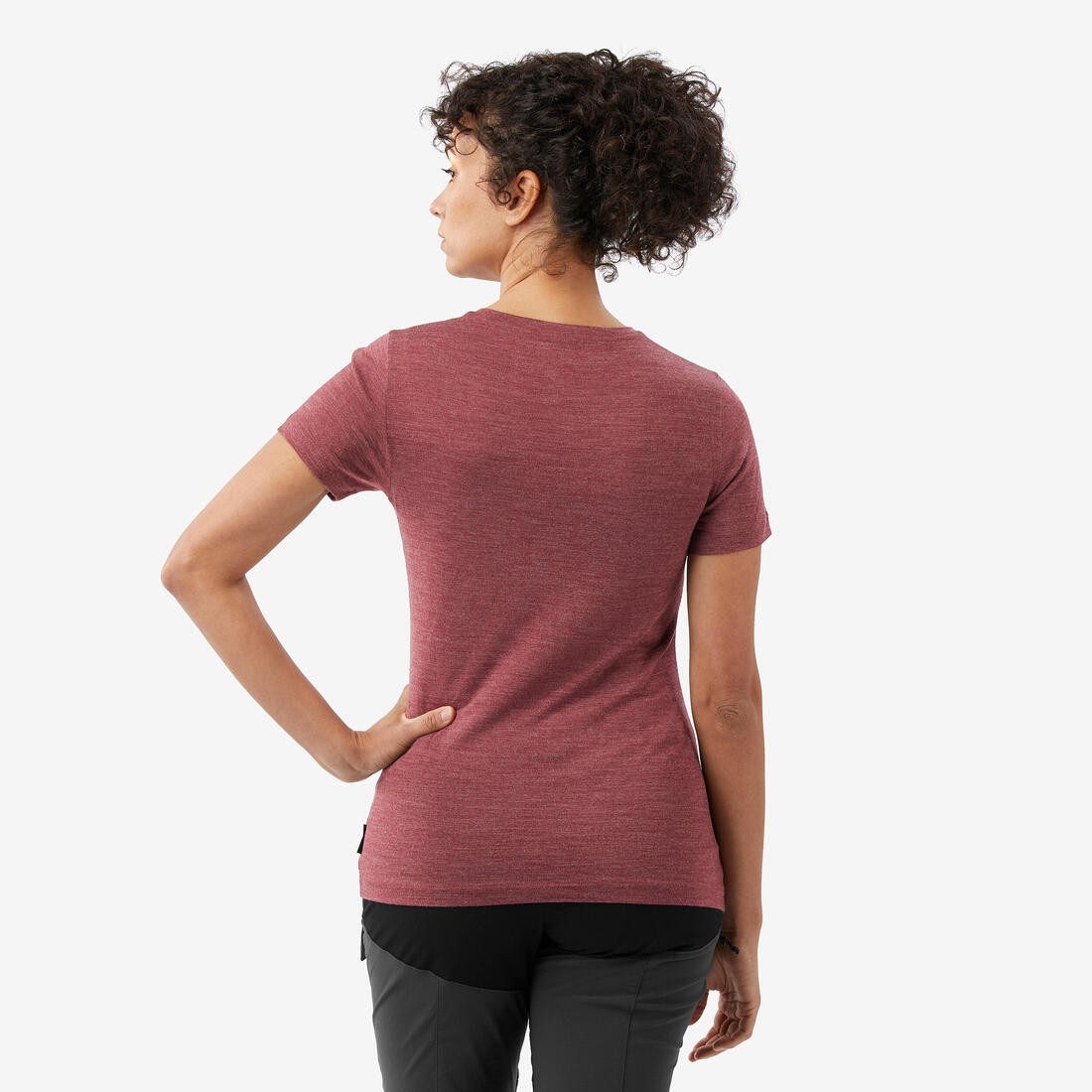 T-shirt de trek voyage - manches courtes - laine mérinos TRAVEL 100 bleu Femme