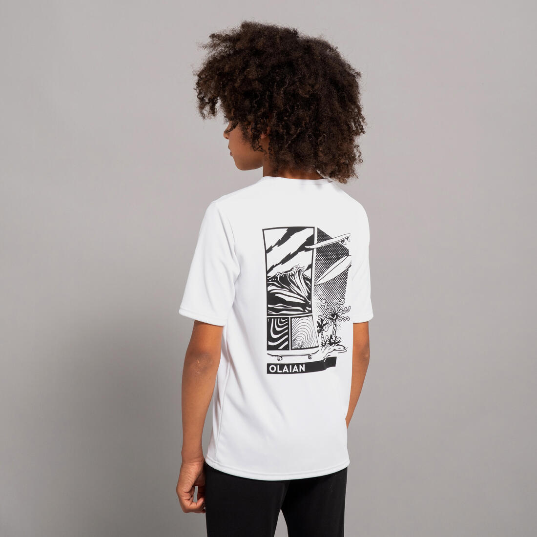 T-shirt anti UV manches courtes surf Junior - 100 blanc noir skate