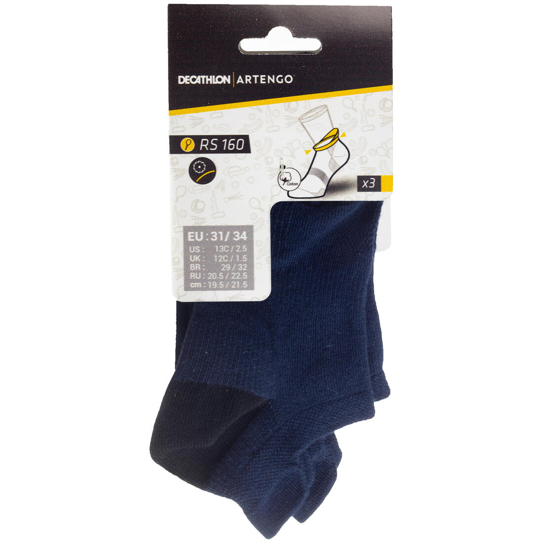 CHAUSSETTES TENNIS ENFANT BASSES ARTENGO RS 160 GRIS LOT DE 3