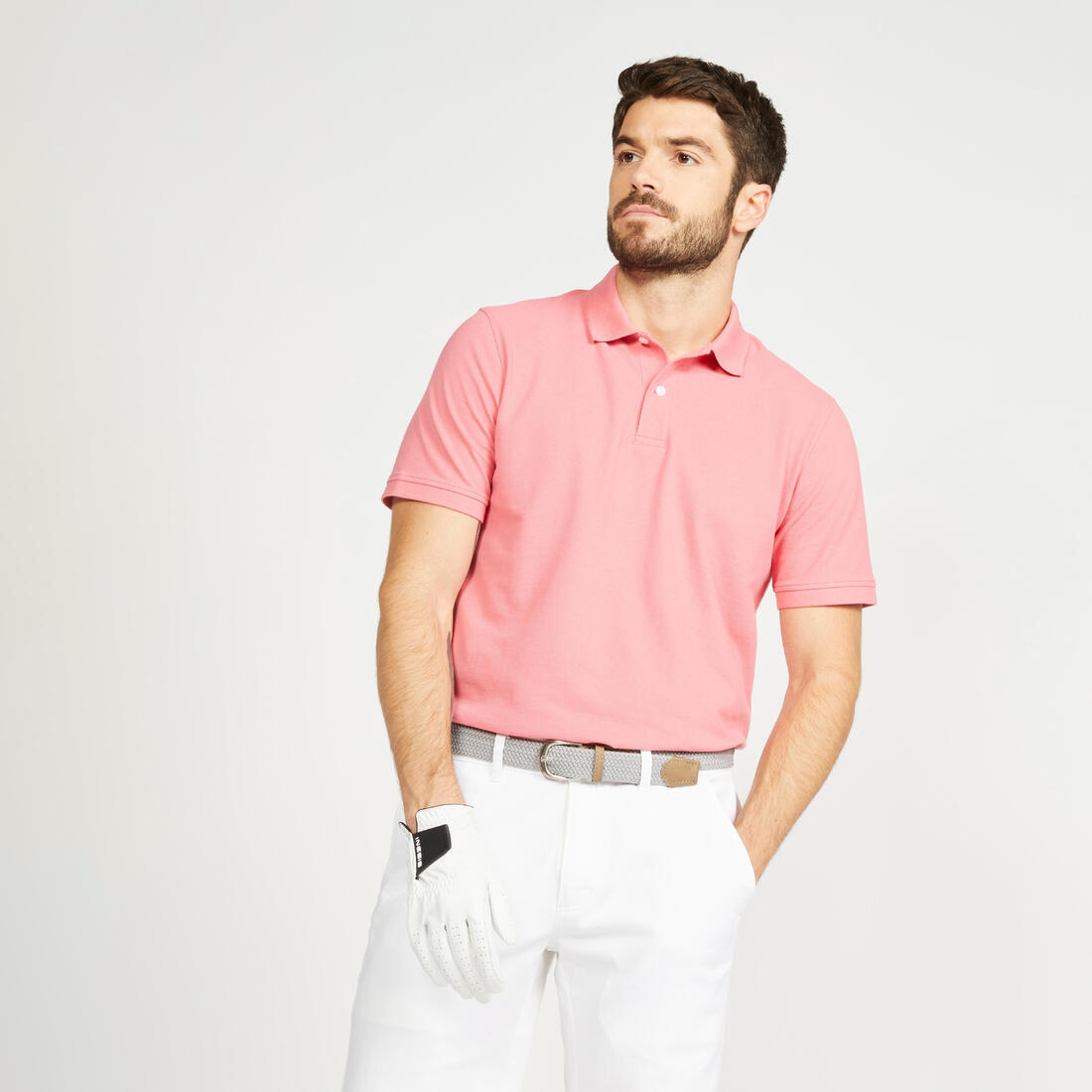 Polo de golf en coton polyester manches courtes homme, MW500 – rose bois-de-rose
