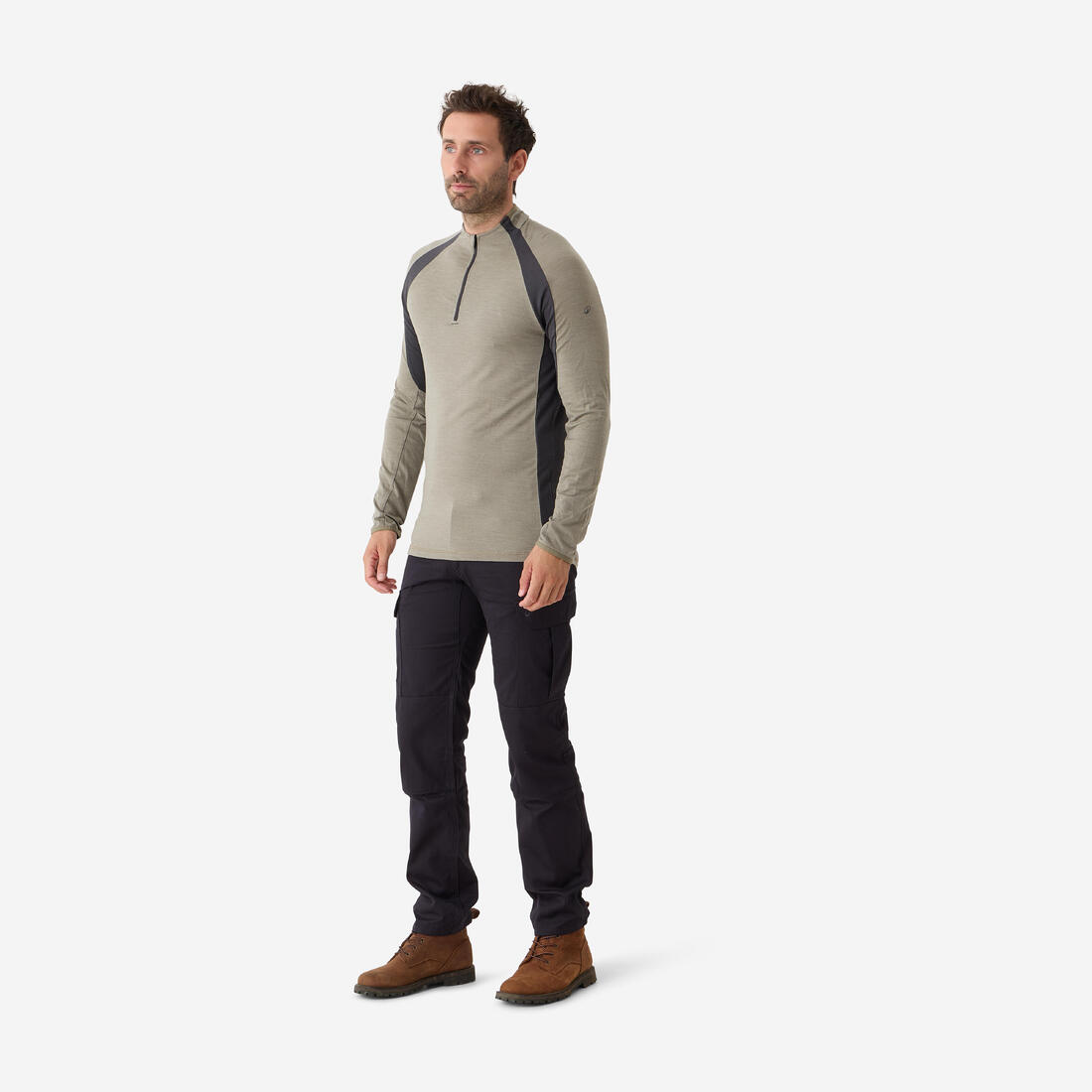 T-shirt manches longues laine mérinos respirant et zippé homme - 900 vert clair