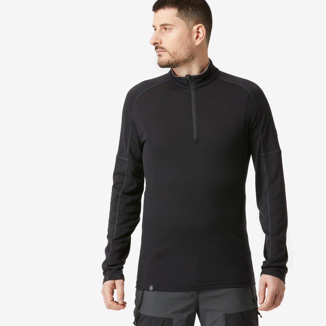 T-shirt manches longues à col zip en laine mérinos homme, Merino Resist noir
