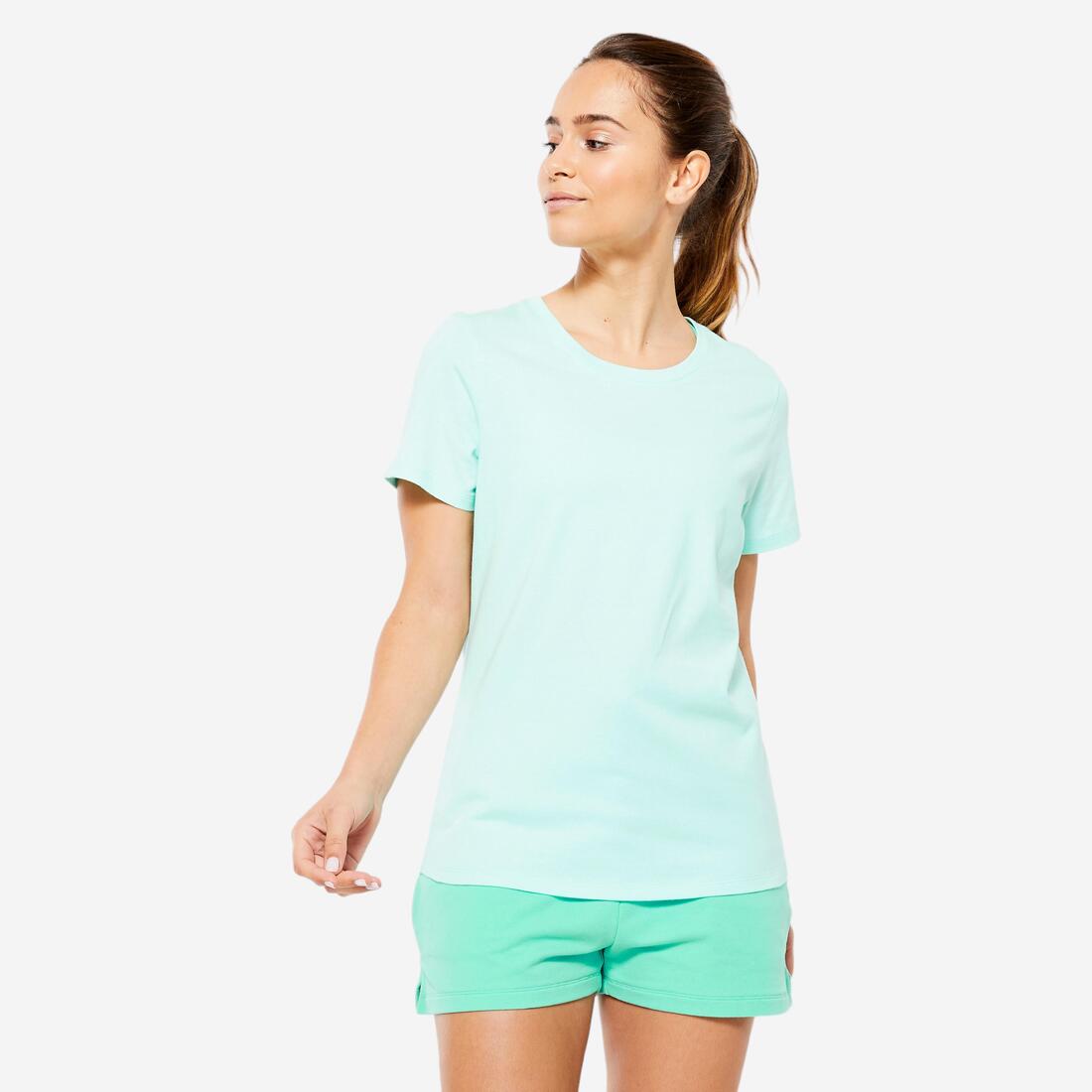 Tee-shirt en coton col rond femme – vert menthe pastel