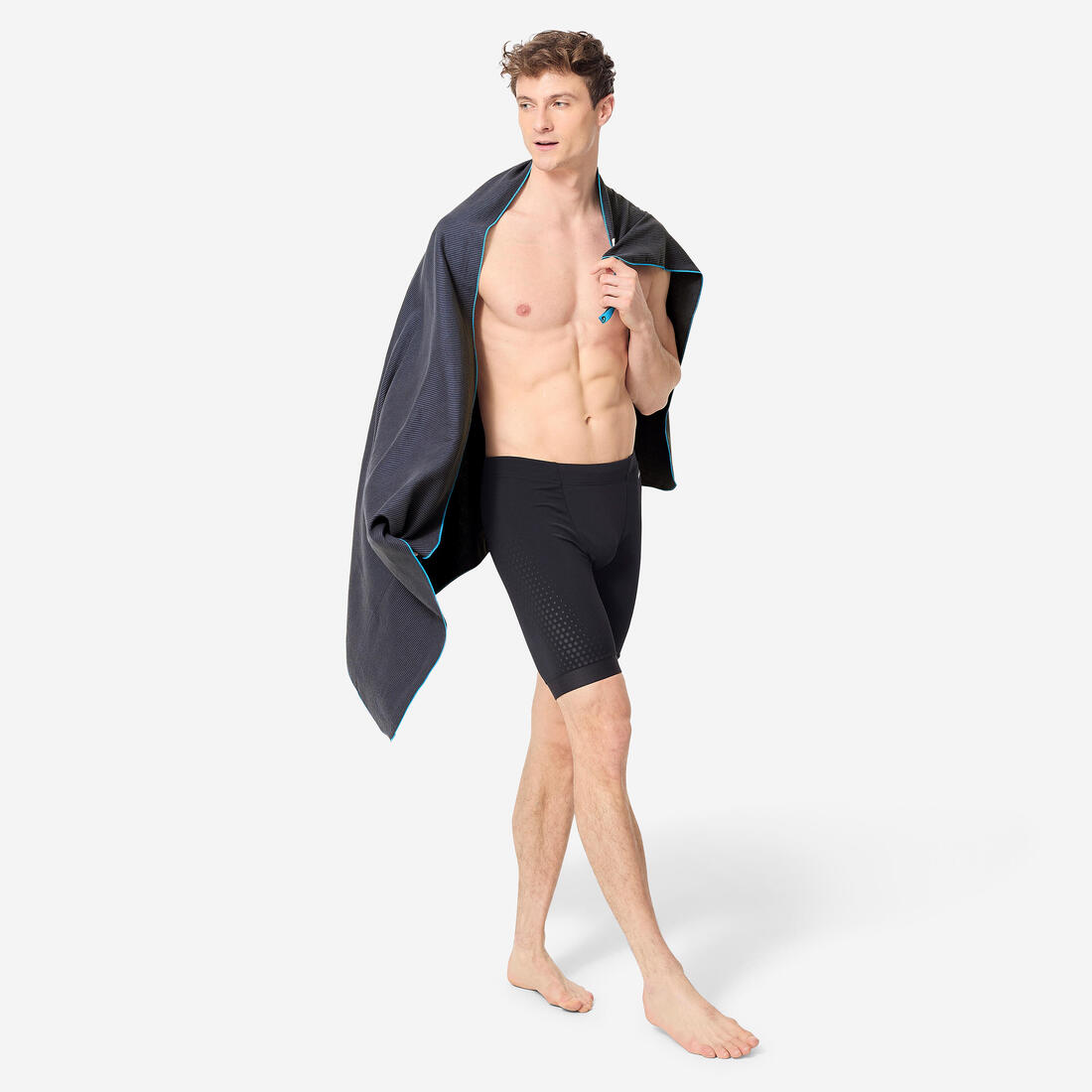 Serviette de bain microfibre à rayures bleu foncé taille L 80 x 130 cm