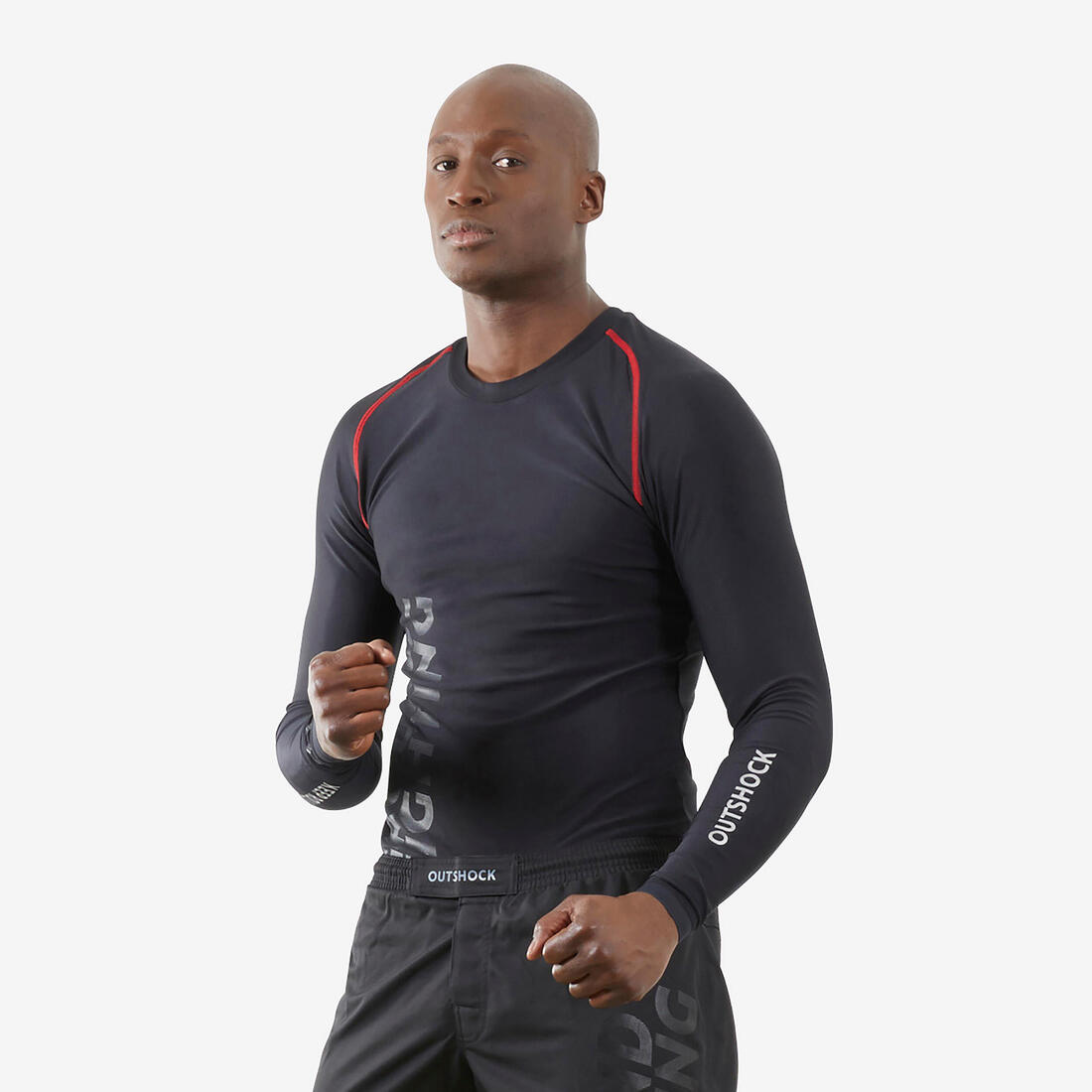 Rashguard de MMA et grappling homme, noir fumé et rouge royal – noir
