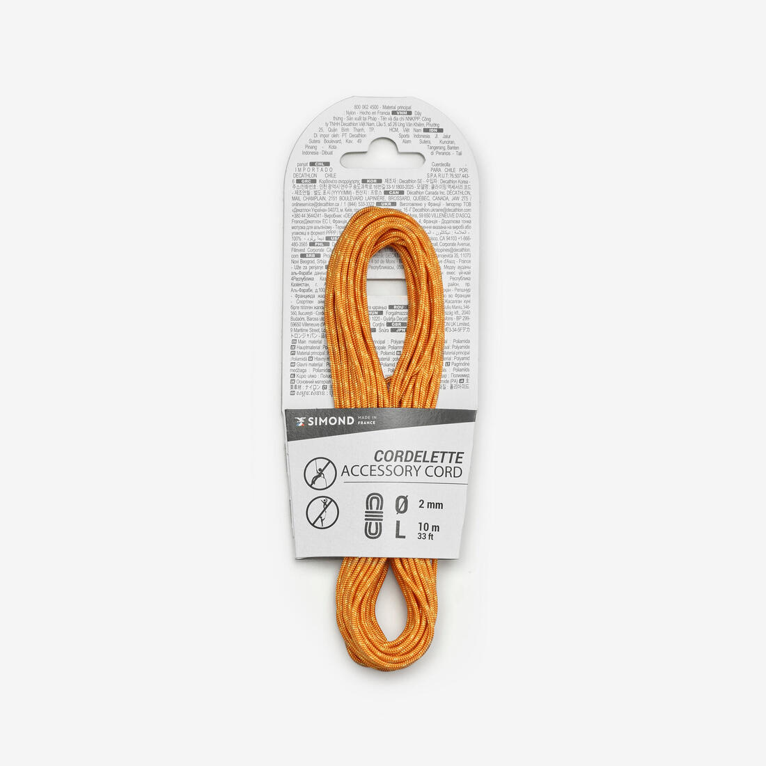 Cordelette d'escalade et d'alpinisme 2 mm x 10 m - Orange