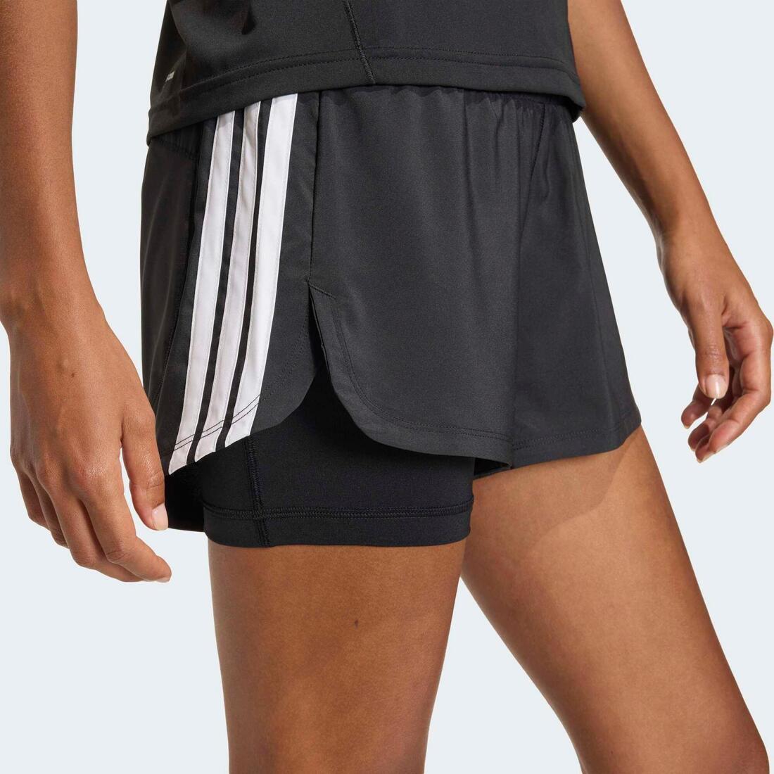 Short de fitness 2 en 1 femme, noir