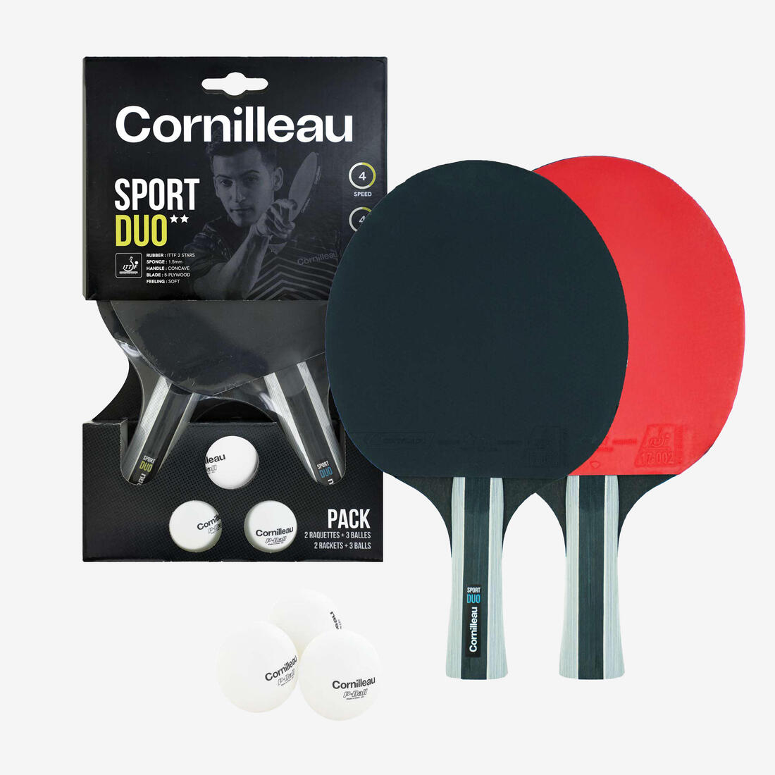 SET TENNIS DE TABLE FREE DE 2 RAQUETTES ET 3 BALLES - PACK DUO