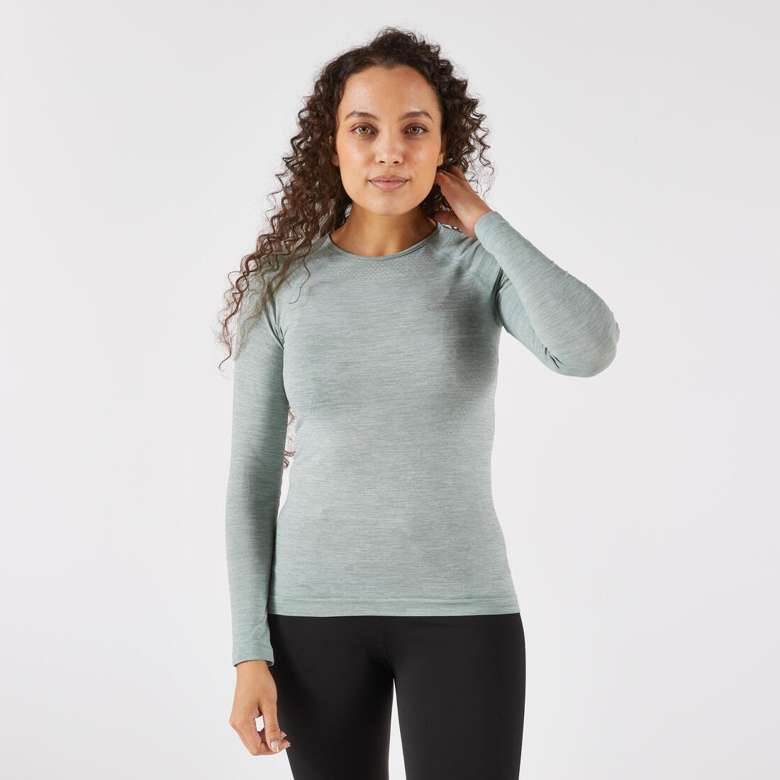 T-Shirt manches longues running Femme sans couture, KIPRUN Run 500  bleu foncé