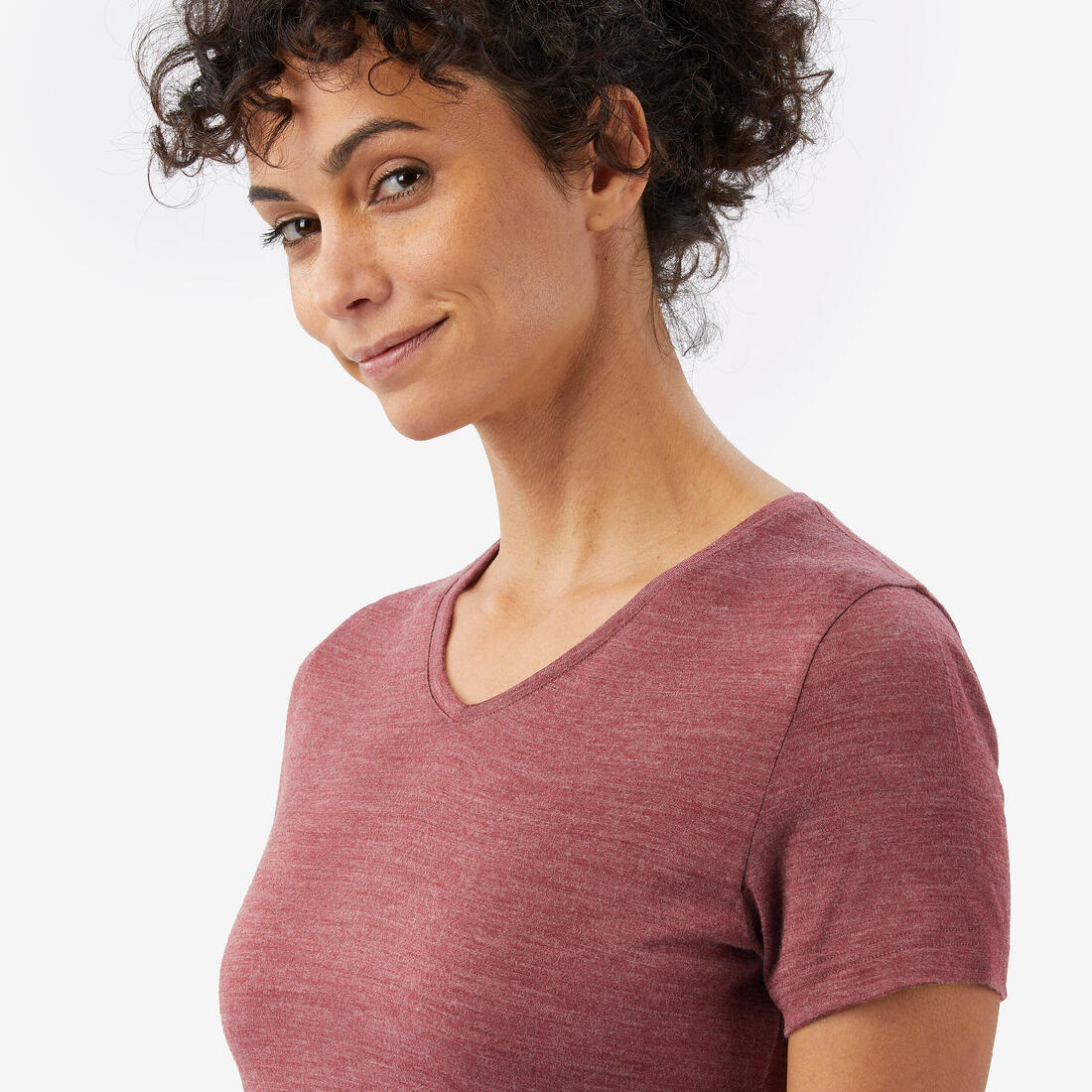 T-shirt de trek voyage - manches courtes - laine mérinos TRAVEL 100 bleu Femme
