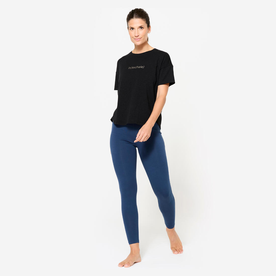 Legging de yoga doux taille haute femme, bleu marine