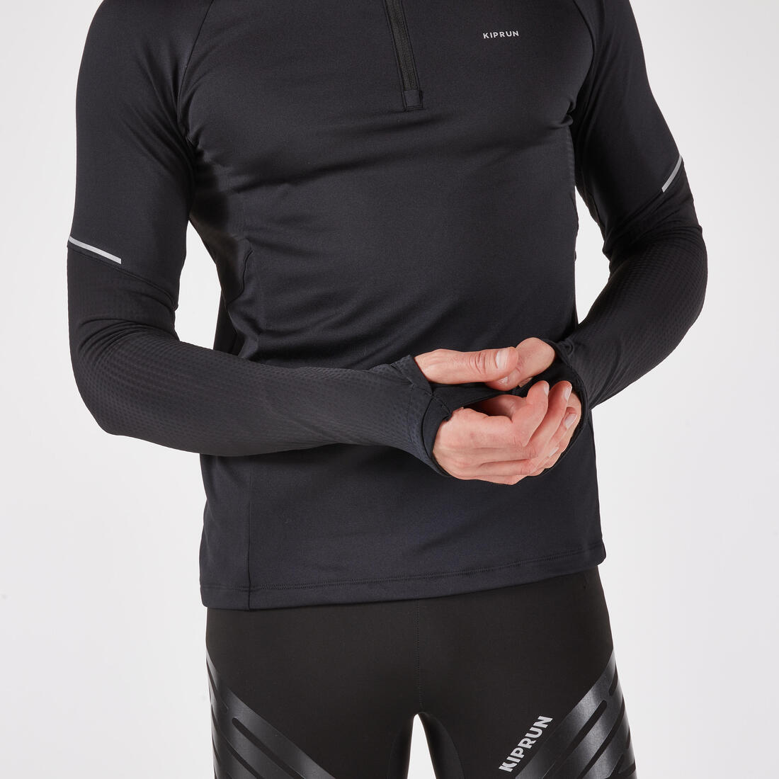 T-shirt manches longues demi zip chaud Homme, Kiprun run 500 warm