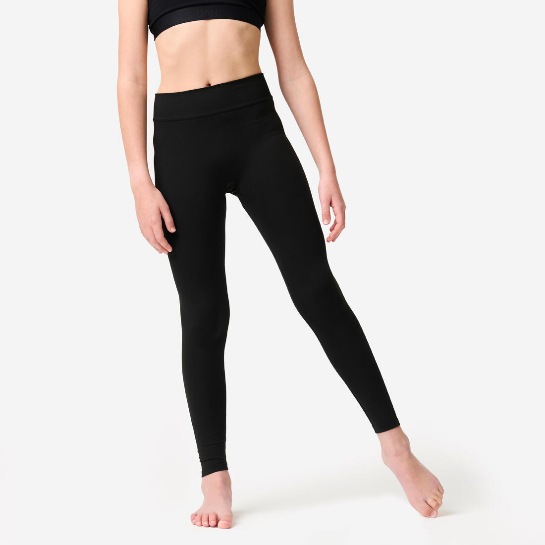 Legging danse moderne, taille haute fille, noir