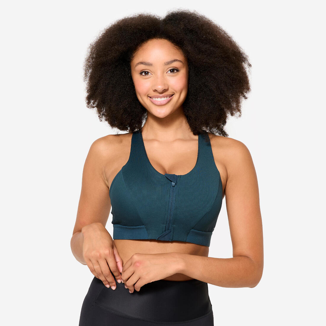 Brassière côtelée zippée maintien modéré Femme